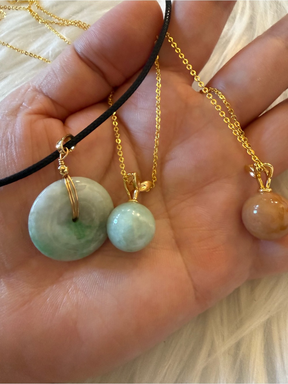Gold-Trim Green Jade Donut & Bead Necklace Duo - Women's Jewelry $35 each